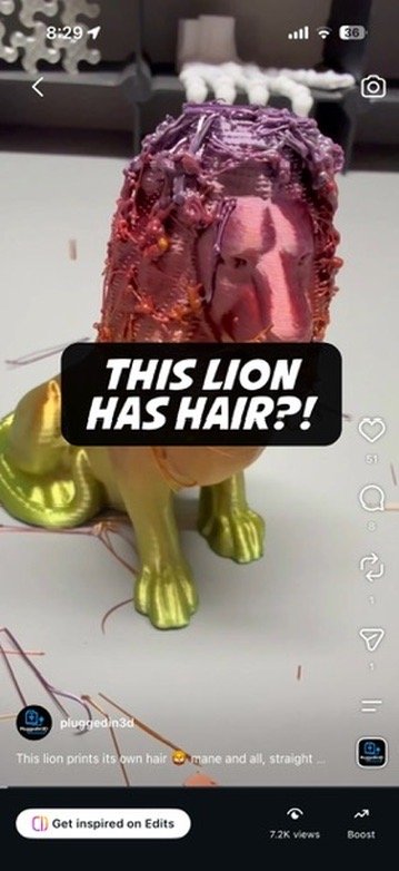 Hairy Lion — prints its own mane, comb the strings out
