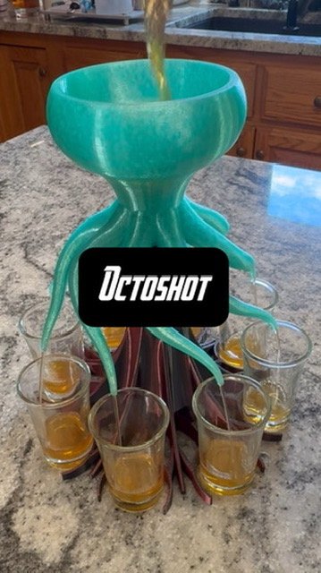 Octopus shot dispenser — fill the top, it pours 8 at once